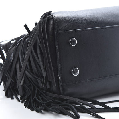 Saint Laurent Grained Calfskin Medium Fringe Cabas Rive Gauche Black 9 of 19