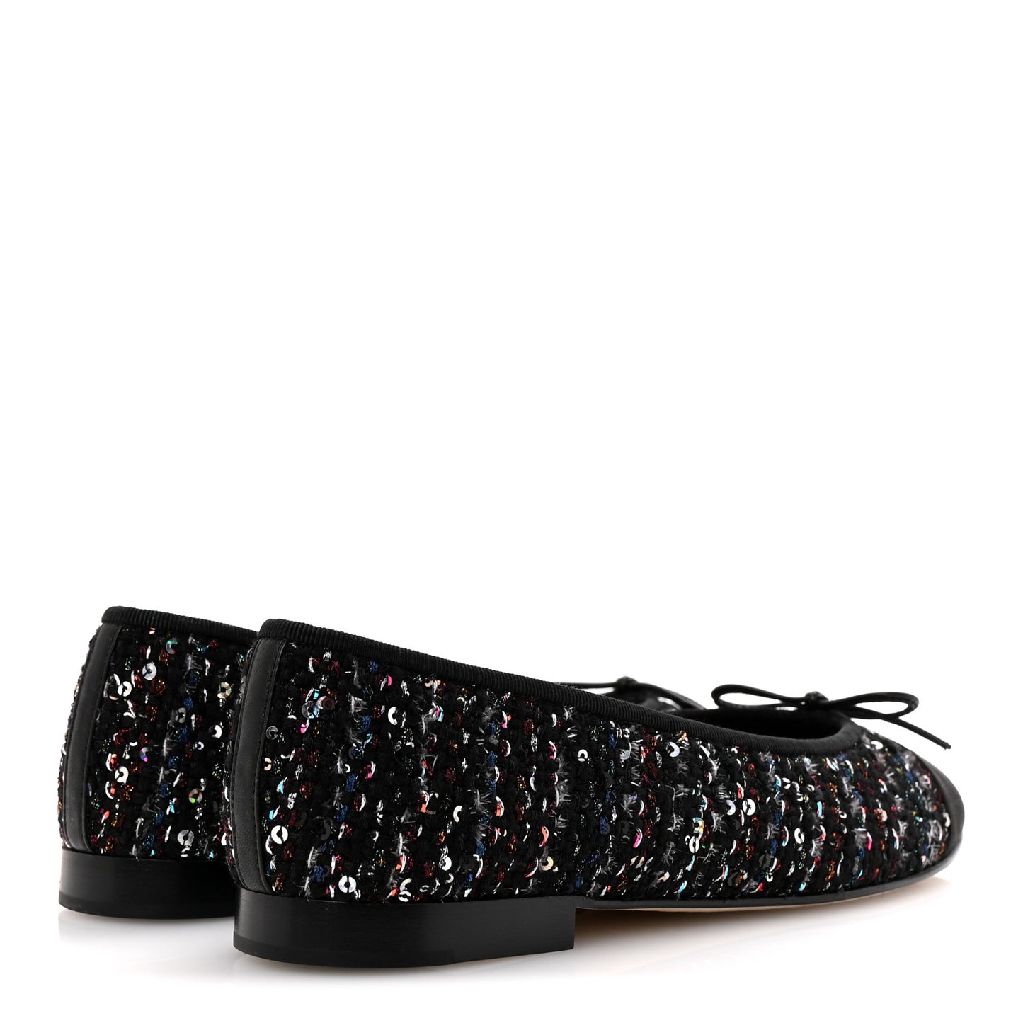 Tweed Sequin Satin Cap Toe Ballerina Flats 40.5 Black