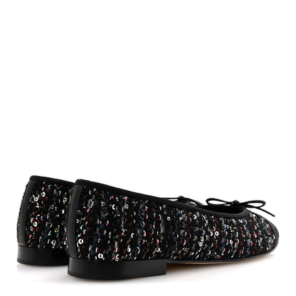 Chanel Tweed Sequin Satin Cap Toe Ballerina Flats 40.5 Black 9 of 20
