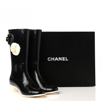 Chanel Rubber Camellia Rain Boots 38 Black 8 of 8