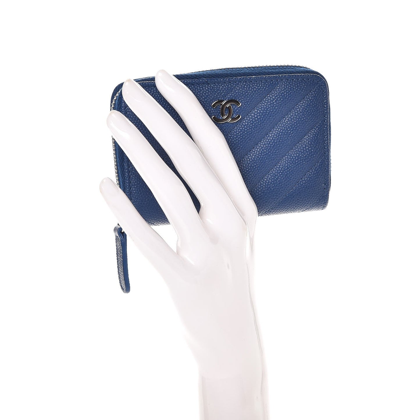 Caviar Chevron Quilted Zip Coin Purse Blue
