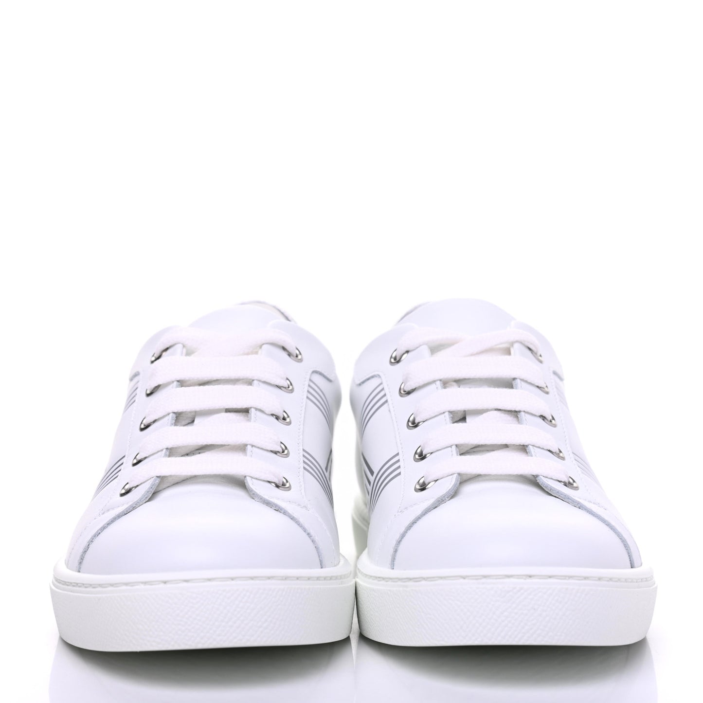 Calfskin Womens Advantage Sneakers 38 White Gris Argente