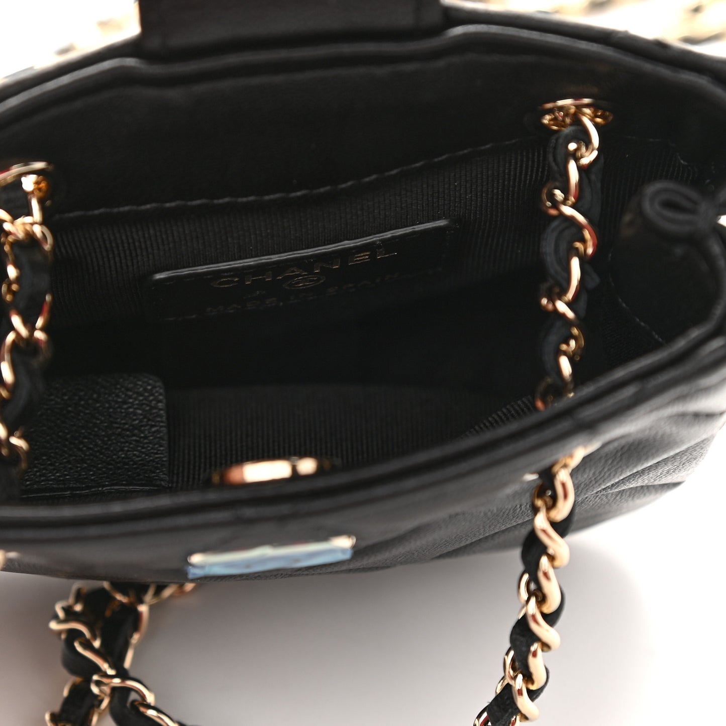 Lambskin Quilted Tiny Shopping Clutch With Chain Black