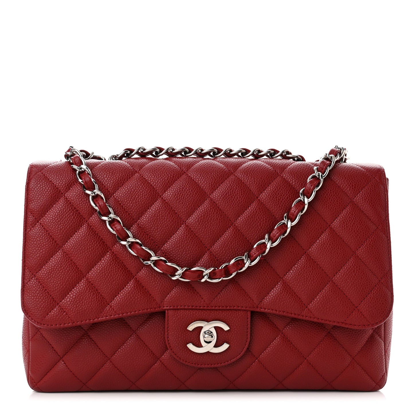 Caviar Quilted Jumbo Single Flap Dark Red