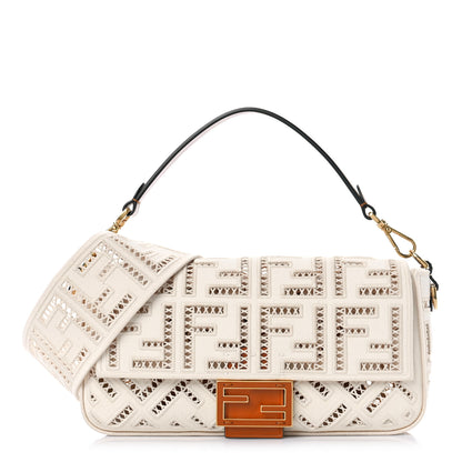 Fendi Canvas Cuoio Agata FF Ajour Embroidered Baguette Grezzo Cuoio 1 of 9