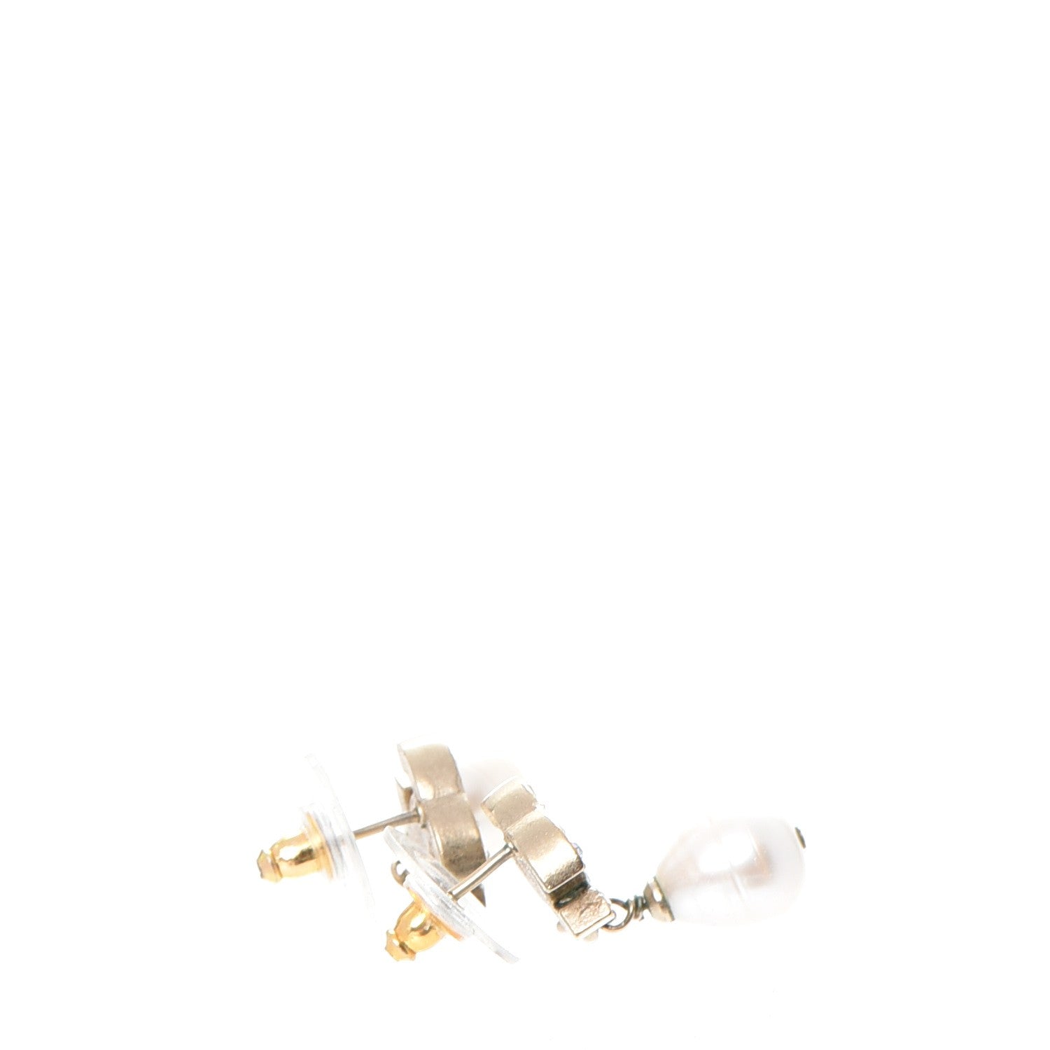 Chanel Crystal Pearl CC Drop Earrings Light Gold 4 of 7