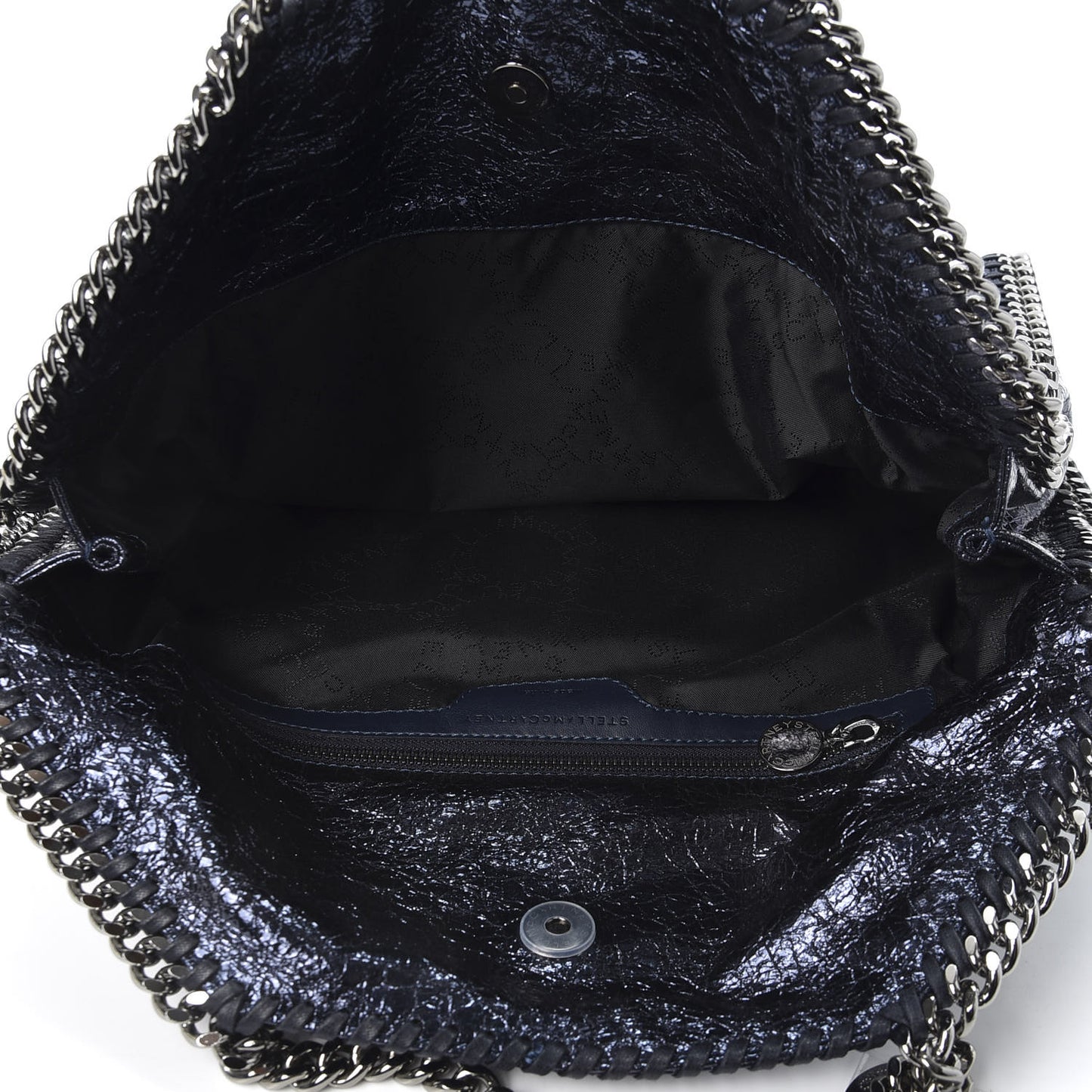 Metallic Crackle Falabella Fold Over Tote Navy