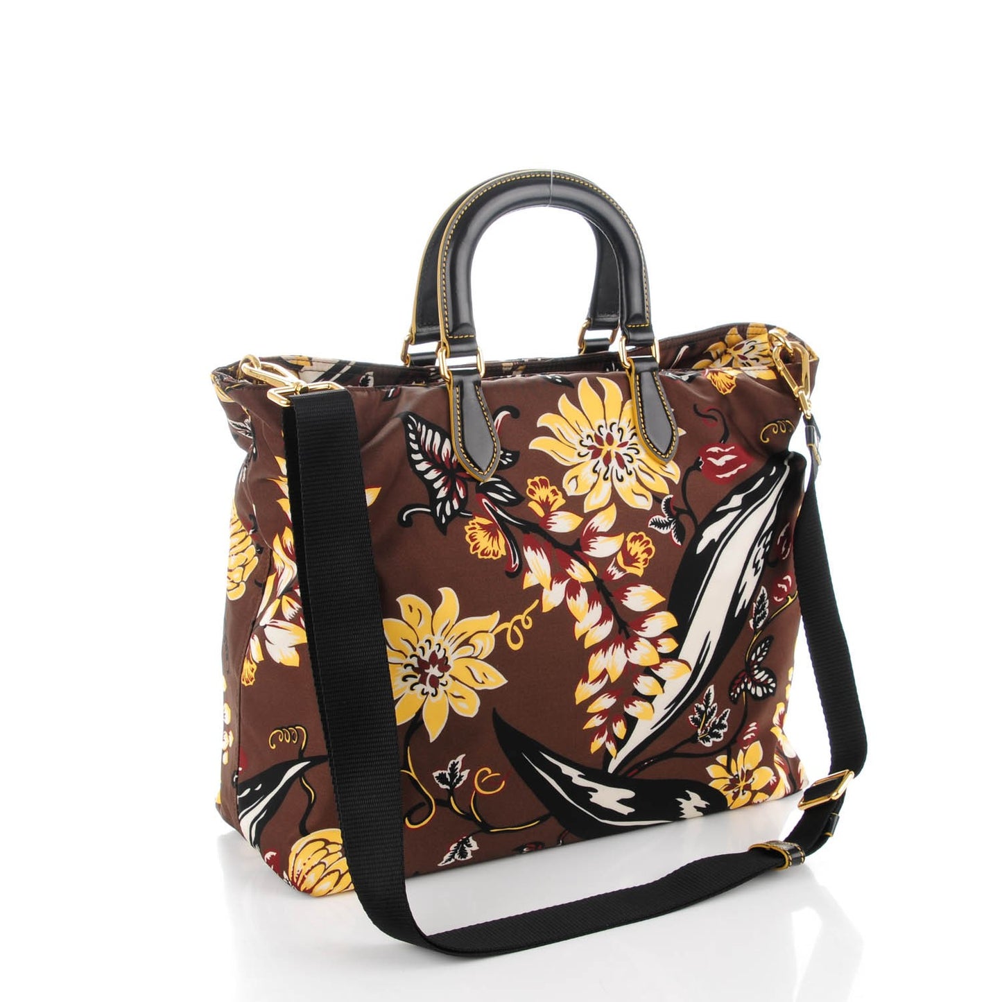 Nylon Floral Print Tote Caffe