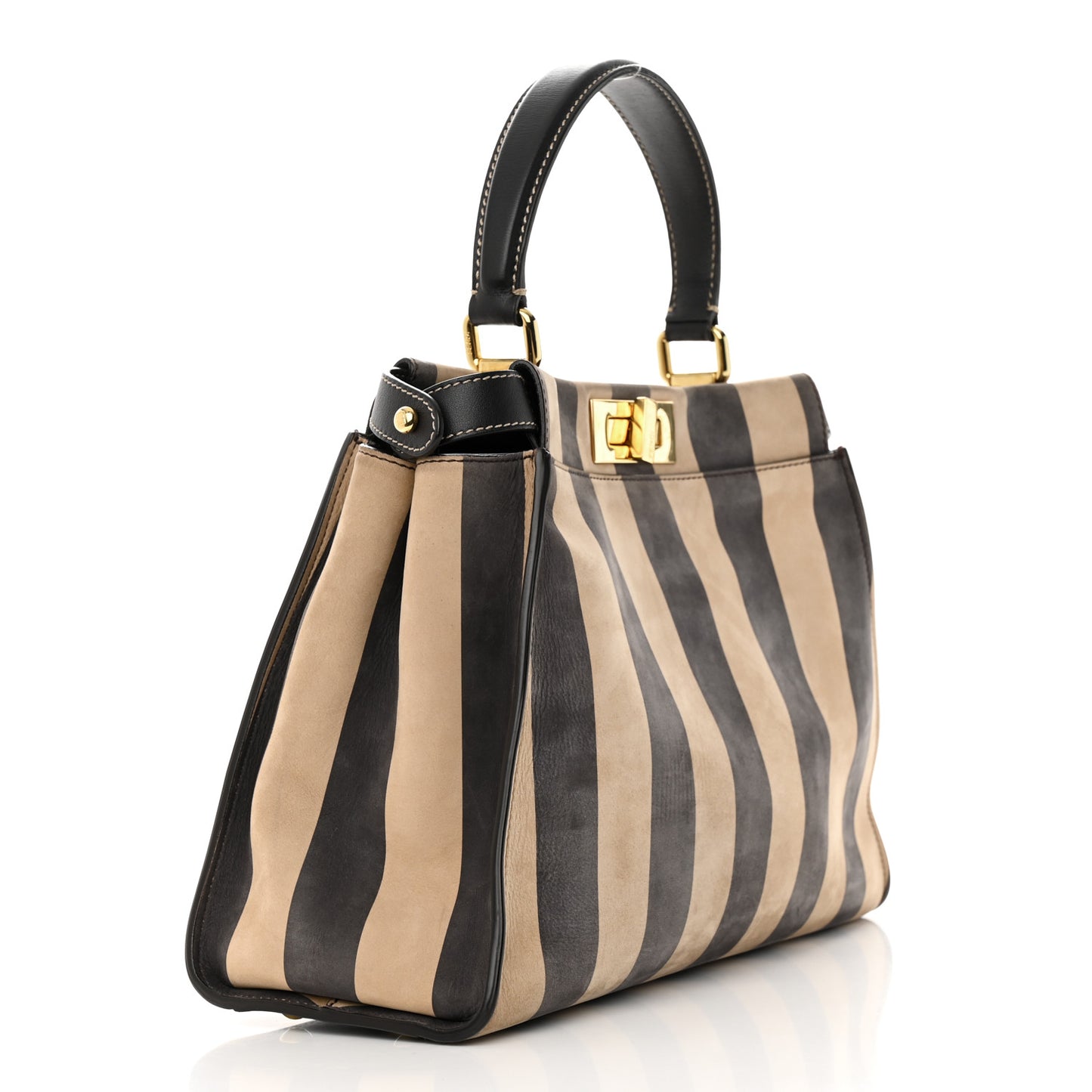 Vitello Nabuk Seta Pequin Medium Peekaboo Iconic Satchel Tobacco Moro Ebano