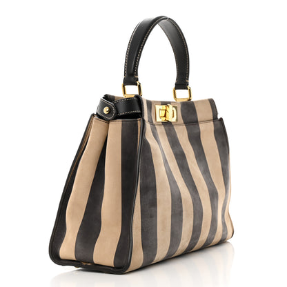 Fendi Vitello Nabuk Seta Pequin Medium Peekaboo Iconic Satchel Tobacco Moro Ebano 3 of 23