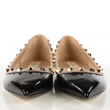 Valentino Garavani Patent Nappa Rockstud Ballerina Flats 38 Black Poudre 2 of 8