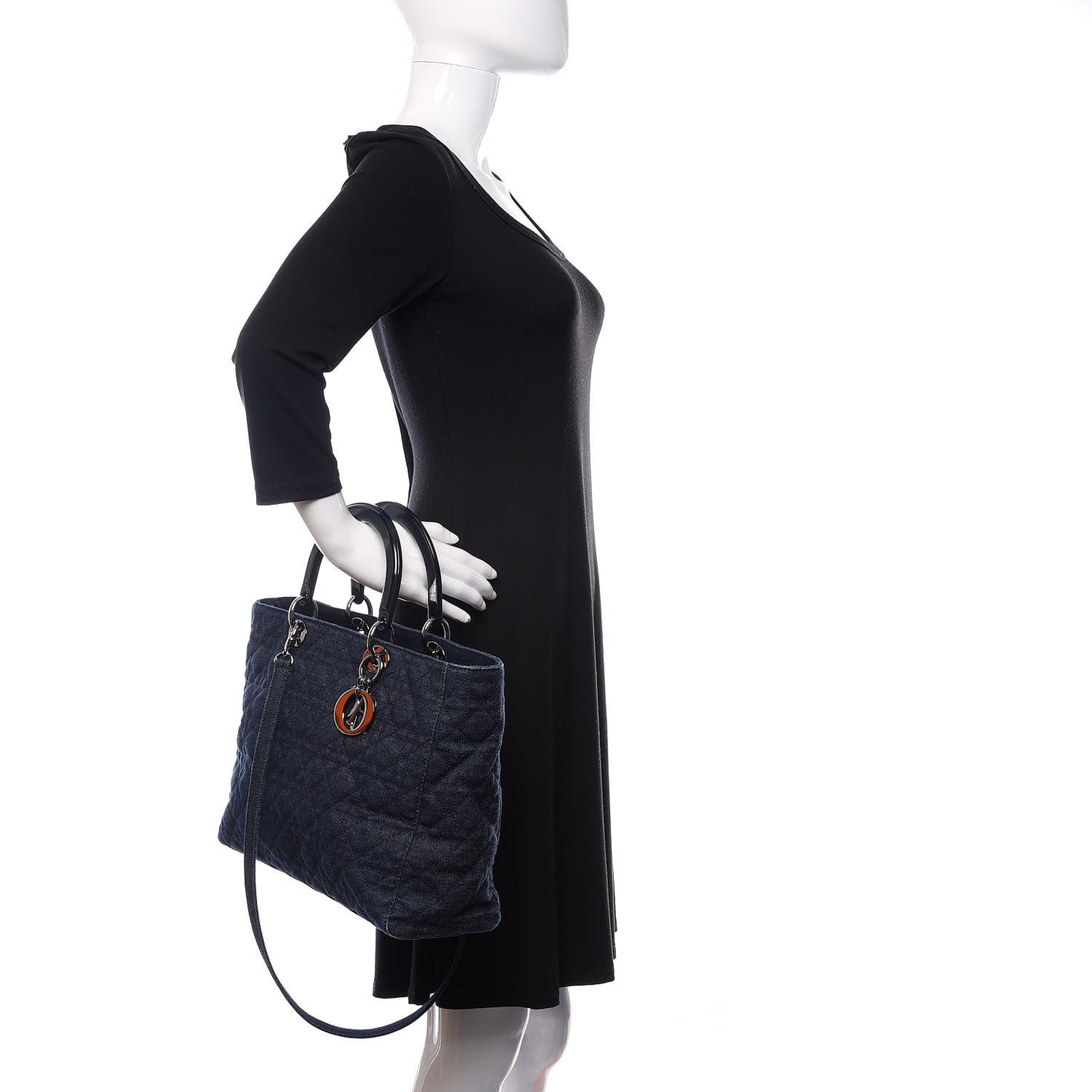 Denim Cannage Large Lady Dior Tote Blue