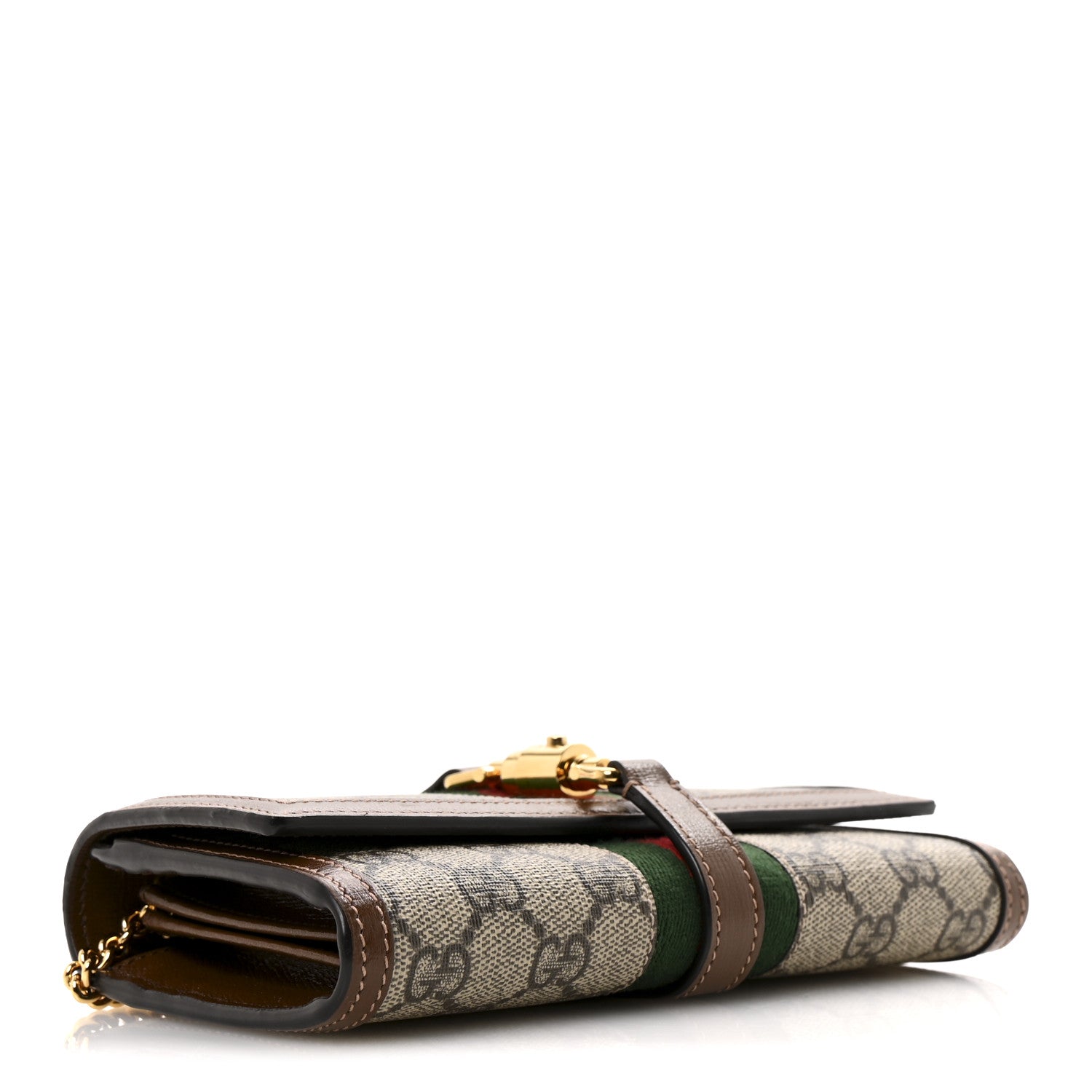 Gucci GG Supreme Monogram Azalea Calfskin Web Jackie 1961 Chain Wallet Beige Ebony Brown Sugar 4 of 10