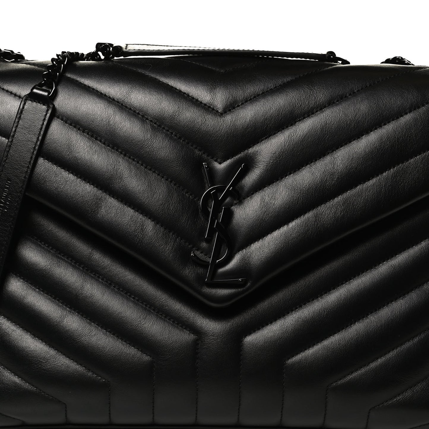 Calfskin Y Quilted Monogram Medium Loulou Chain Satchel Black