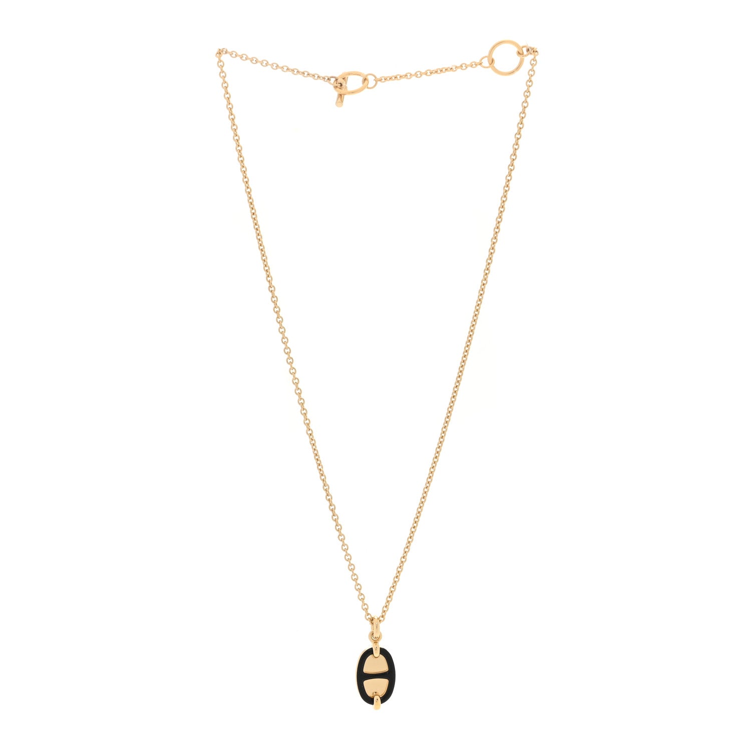 Hermes Metal Enamel Mini Maillon Pendant Necklace Black 3 of 5