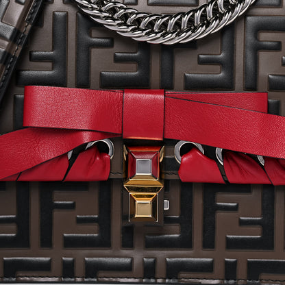 Fendi Vitello Shiny Nappa Bi-Color FF 1974 Lace Up Bow Embossed Small Kan I Shoulder Bag Maya Black Fragola 17 of 21