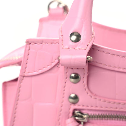 Balenciaga Semi Shiny Calfskin Crocodile Embossed Neo Classic Silver Hardware Mini City Pink 17 of 22