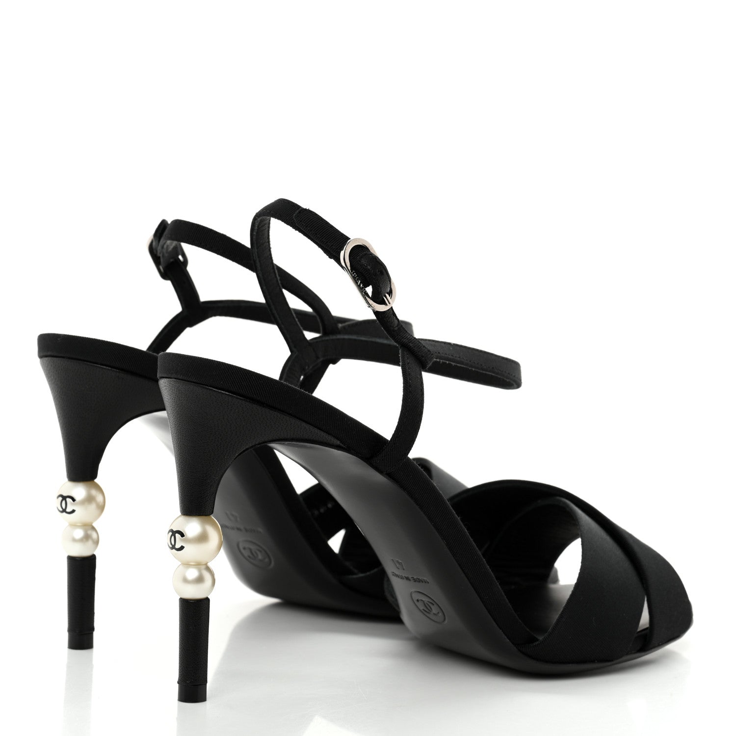 Chanel Grosgrain Pearl Sandals 41 Black 4 of 10