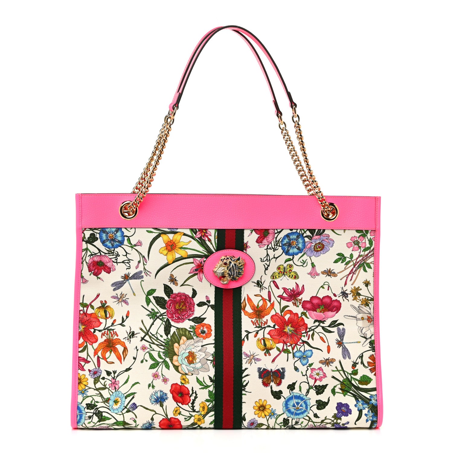 Gucci Canvas Flora Large Rajah Chain Tote White Multicolor Fuxia Fluo 1 of 11