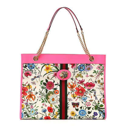 Gucci Canvas Flora Large Rajah Chain Tote White Multicolor Fuxia Fluo 1 of 11