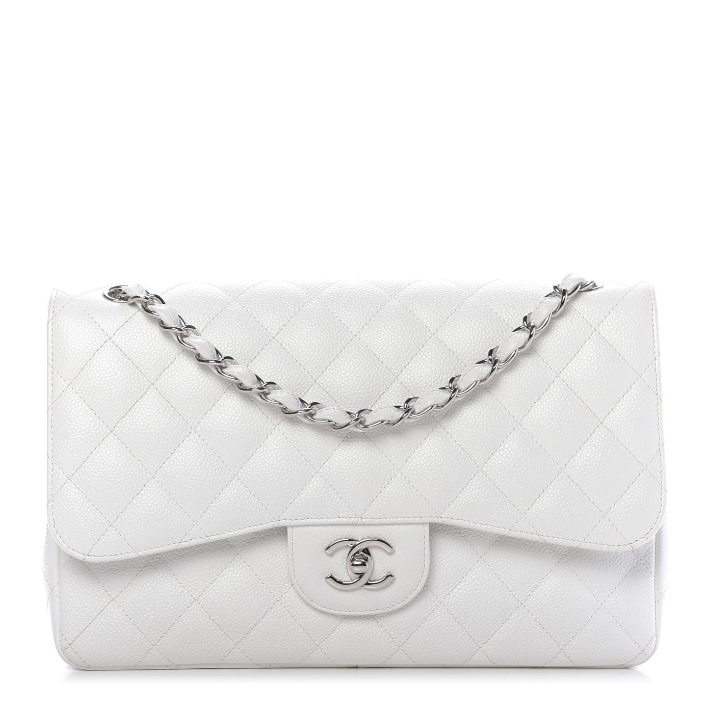 Caviar Quilted Jumbo Double Flap White