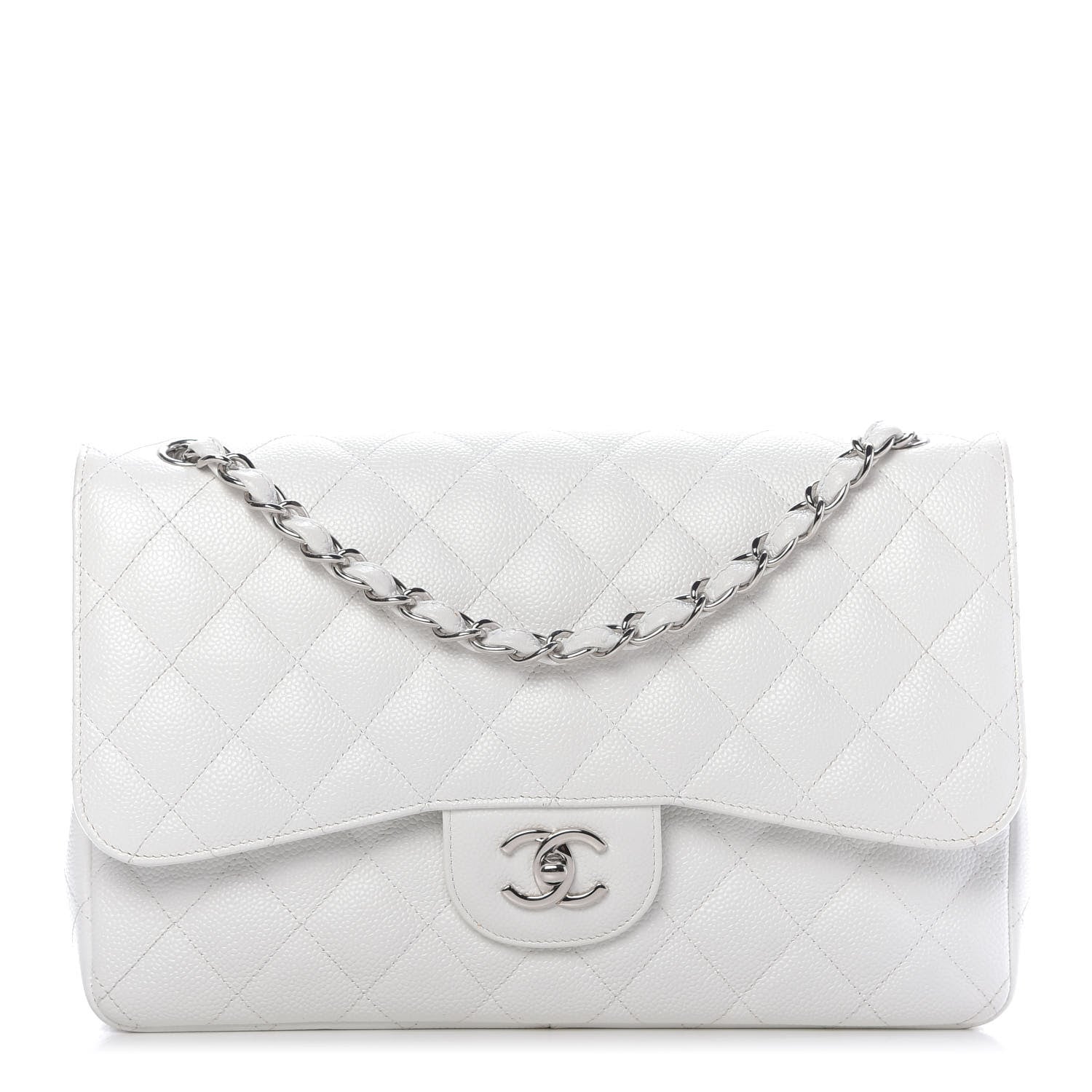 Chanel Caviar Quilted Jumbo Double Flap White 1 of 14