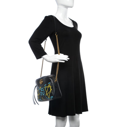 Gucci Calfskin Matelasse GucciGhost Medium GG Marmont Chain Shoulder Bag Black New Acquamarine 2 of 11