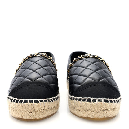 Chanel Lambskin Grosgrain Quilted CC Chain Espadrilles 36 Black 3 of 9
