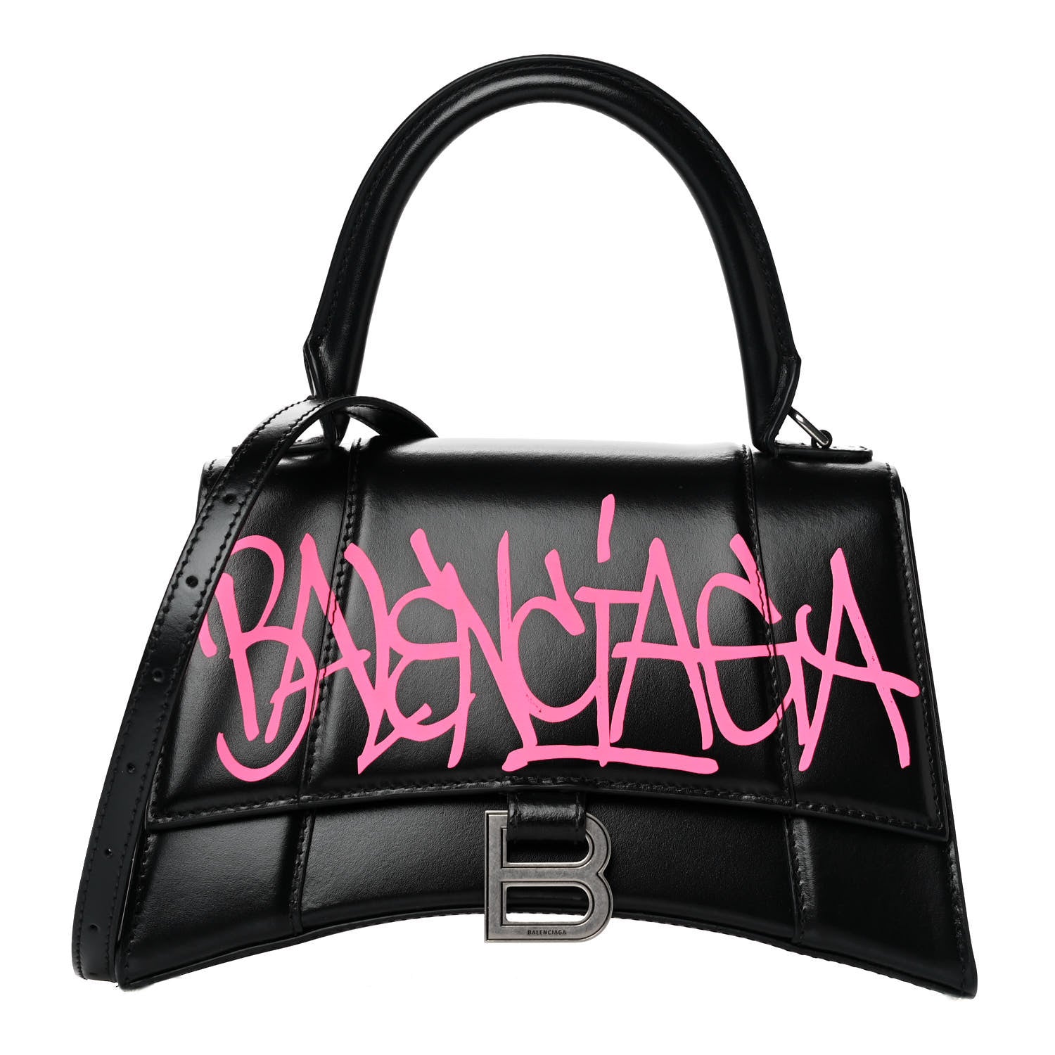 Balenciaga Shiny Box Calfskin Graffiti Logo Small Hourglass Top