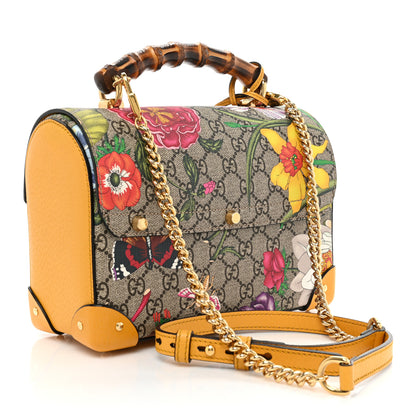 Gucci GG Supreme Monogram Flora Small Padlock Bamboo Shoulder Bag Beige Multicolor Crop 3 of 13