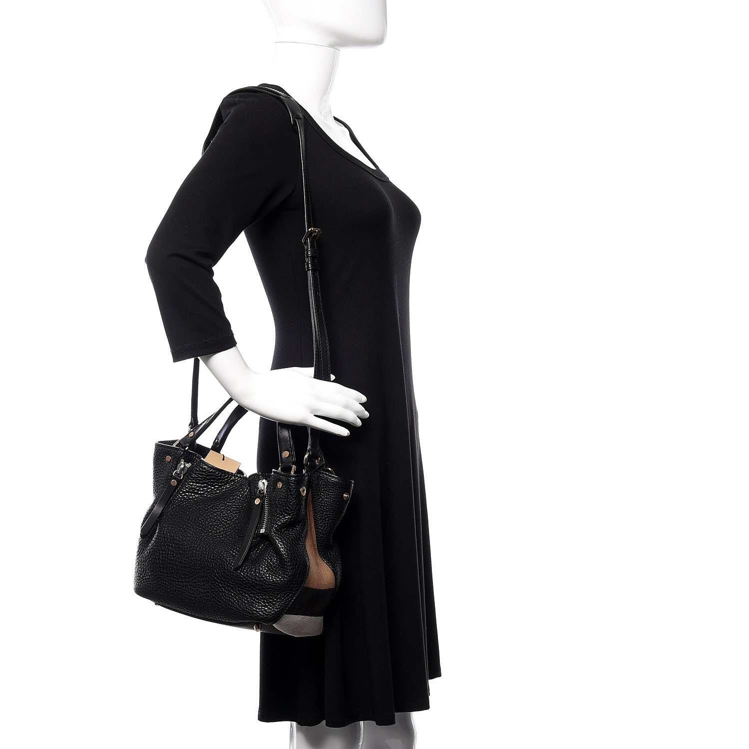 Burberry Grainy Calfskin House Check Small Maidstone Black 2 of 10