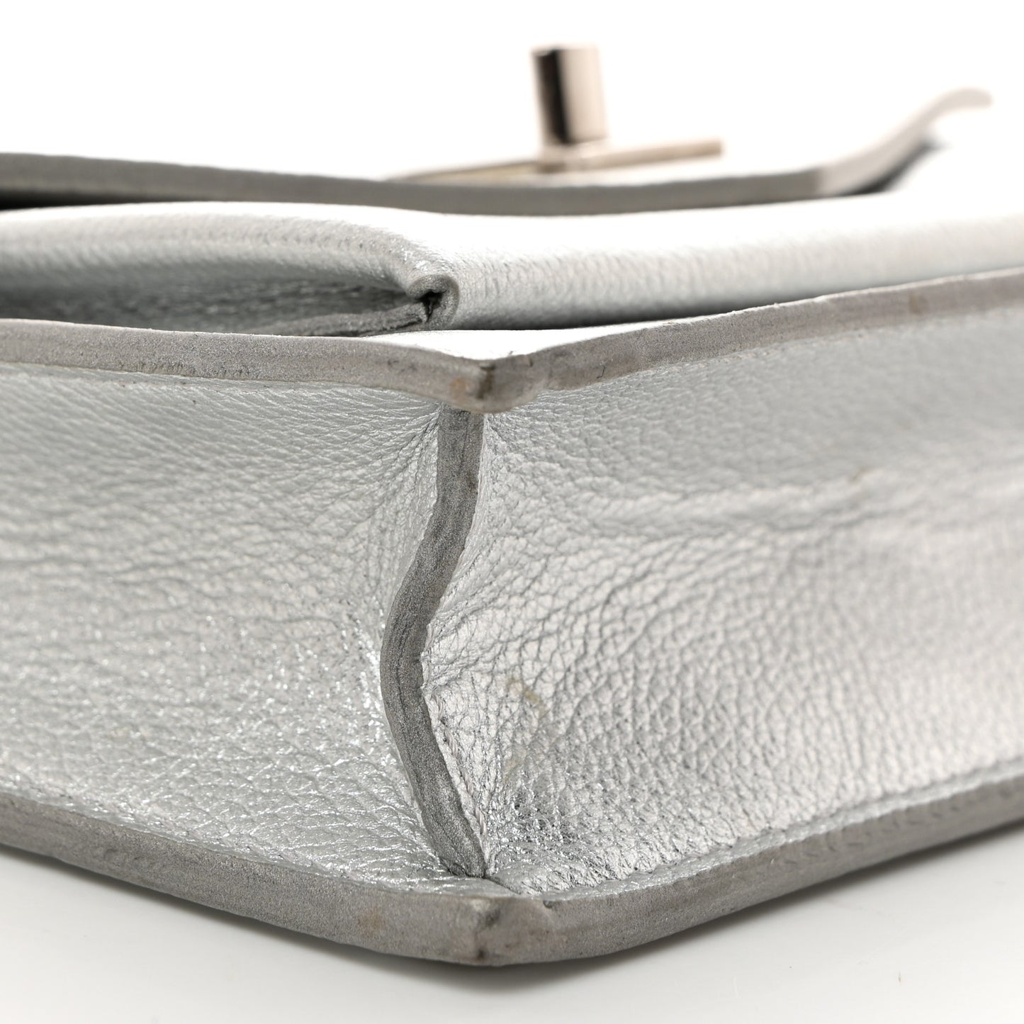 Metallic Soft Calfskin Mylockme Chain Pochette Silver