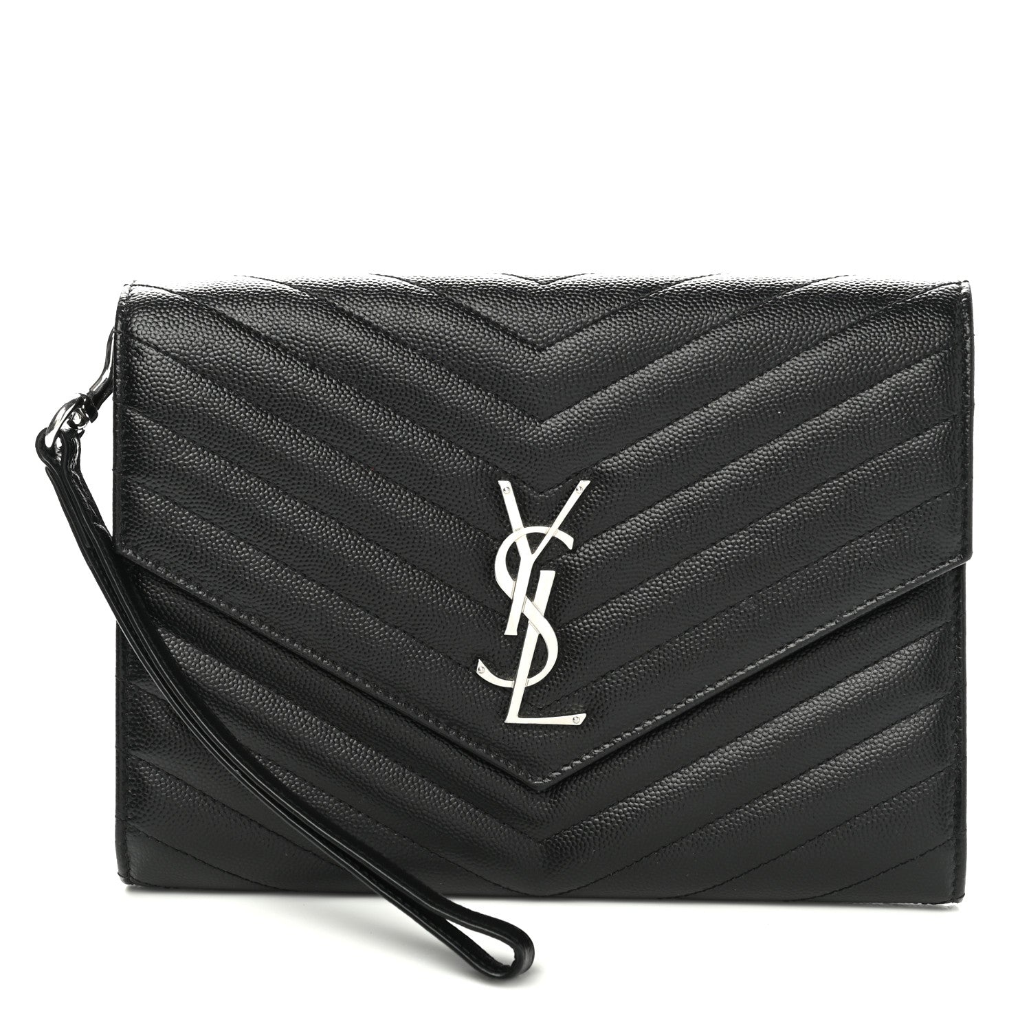 Saint Laurent Grain De Poudre Matelasse Chevron Monogram Envelope Clutch Black 1 of 15
