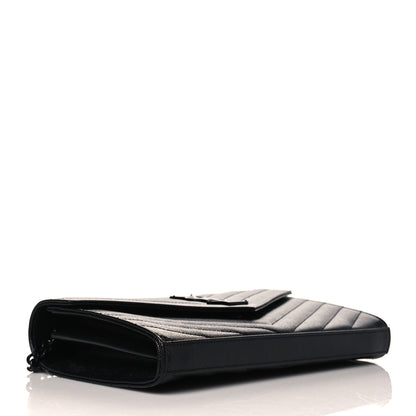 Saint Laurent Grain De Poudre Matelasse Chevron Monogram Chain Wallet Black 4 of 11