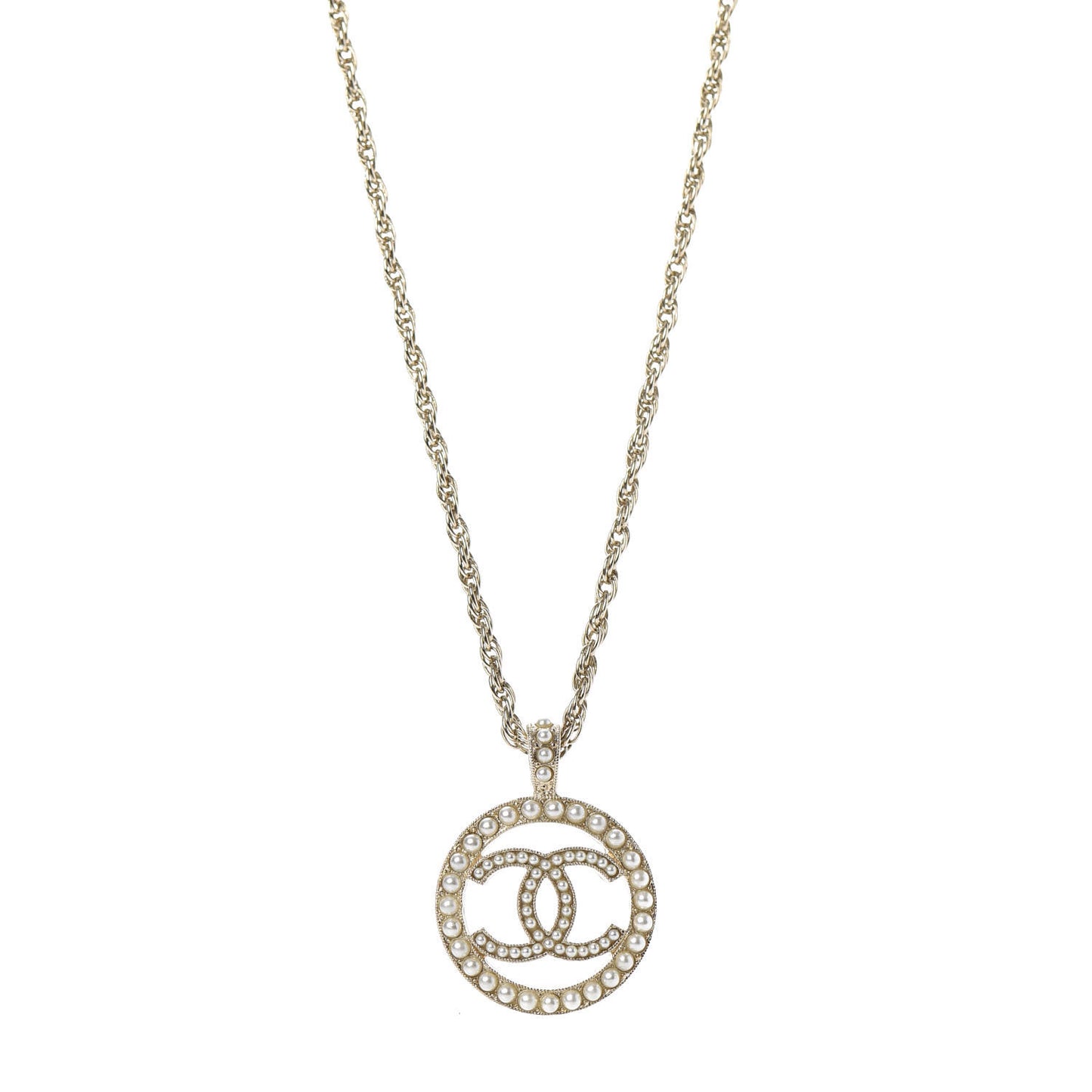 Pearl CC Round Pendant Necklace Gold