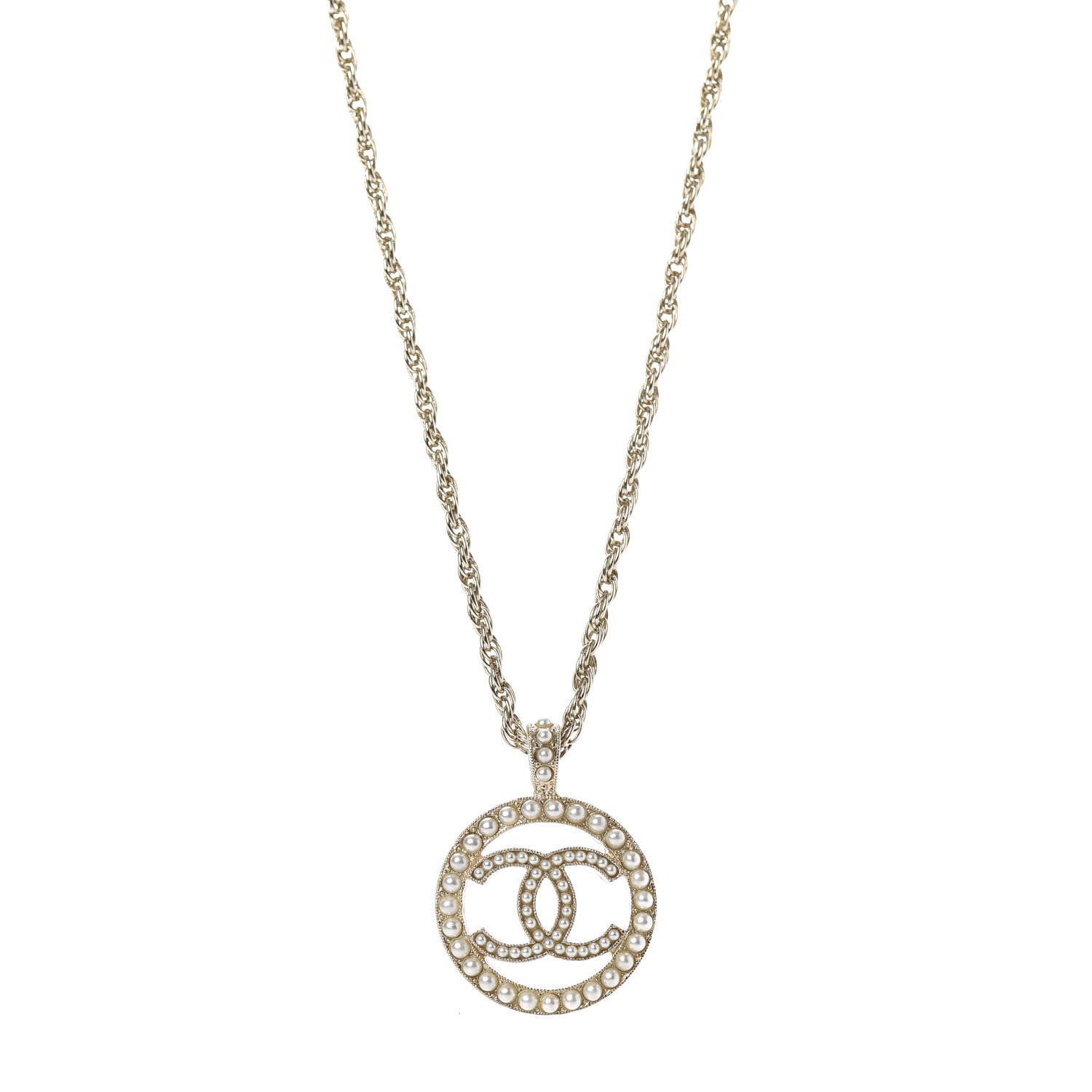 Chanel Pearl CC Round Pendant Necklace Gold 1 of 6
