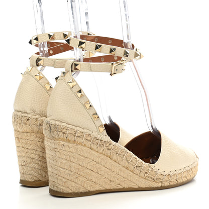 Valentino Garavani Grained Calfskin Rockstud Ankle Wrap Espadrille 15/85mm Wedges 38 Light Ivory 4 of 9