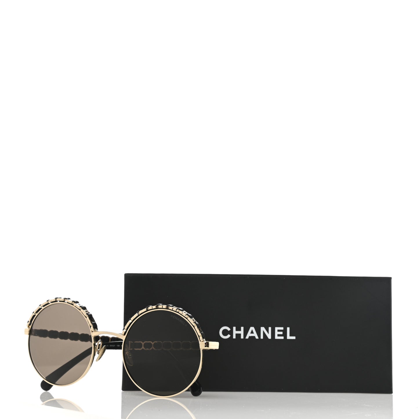 Metal Calfskin Round Chain Sunglasses 4265-Q Black