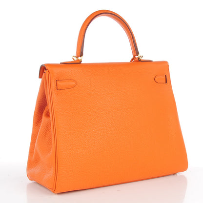 Hermes Taurillon Clemence Kelly Retourne 35 Orange 3 of 26