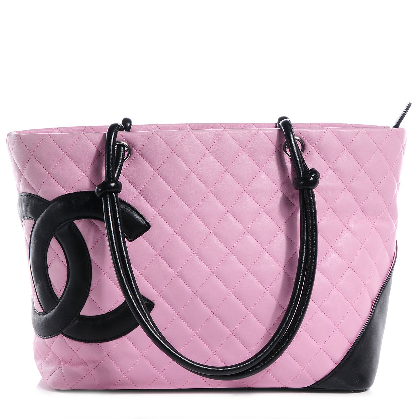 Calfskin Quilted Large Cambon Tote Pink Black