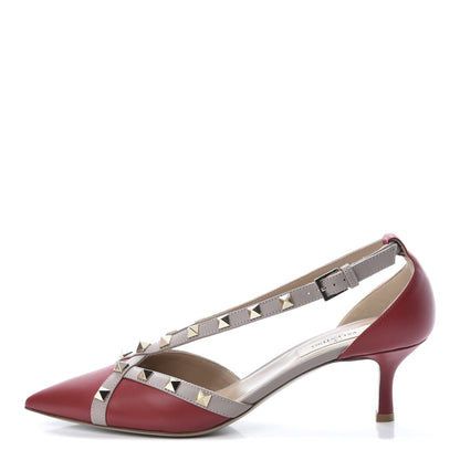 Valentino Garavani Nappa Rockstud Cross Strap D'Orsay 55mm Pumps 37 Red Poudre 1 of 9