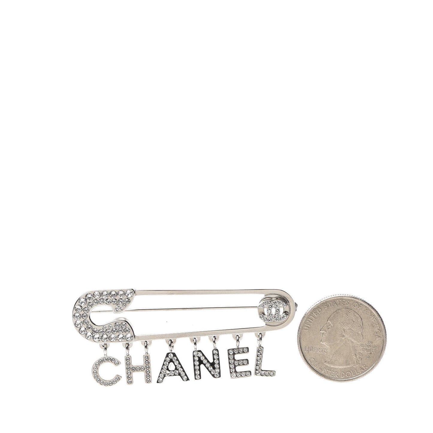 Crystal Safety Pin Brooch Silver