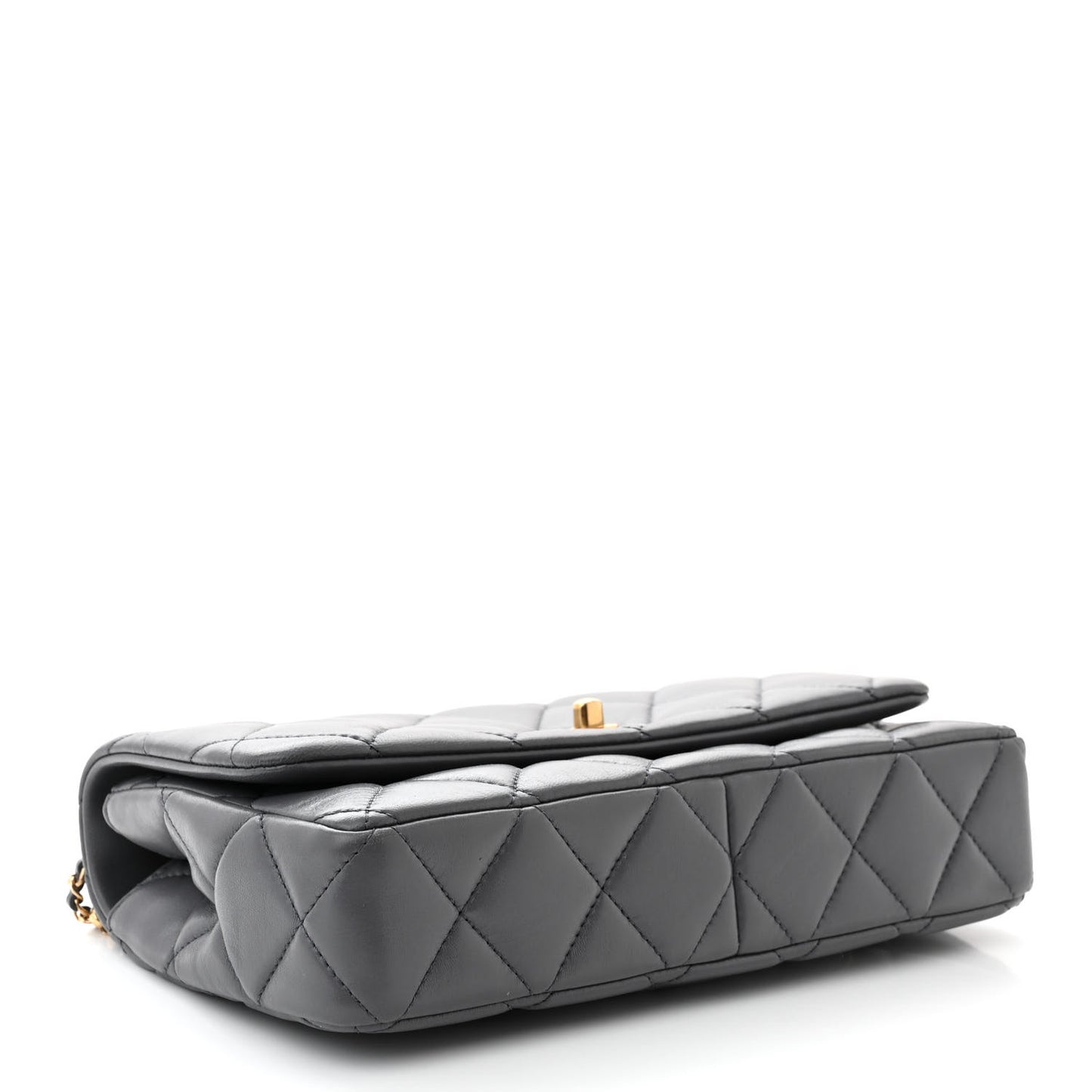 Shiny Lambskin Quilted Multi Stand Flap Grey