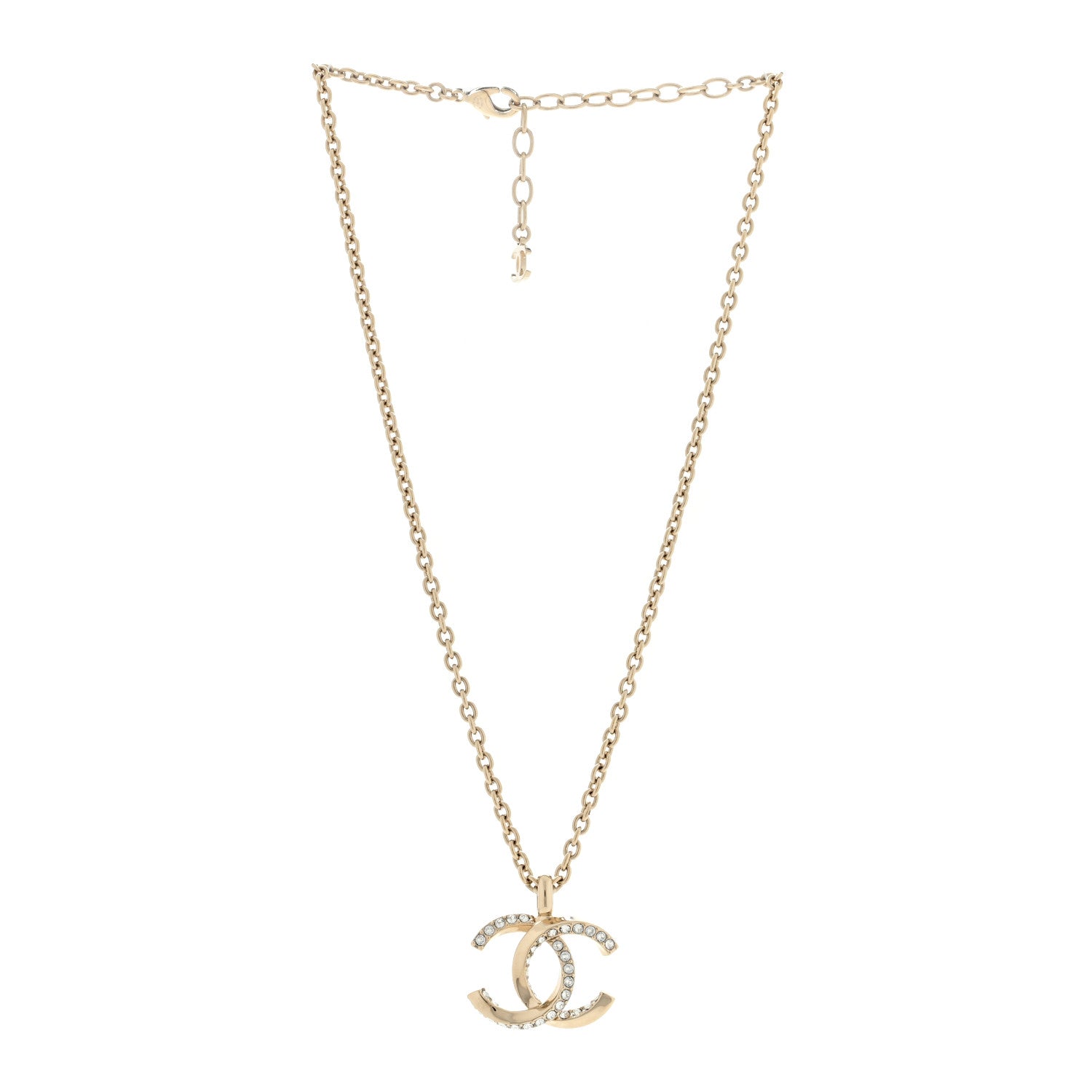 Chanel Metal Crystal CC Necklace Gold 3 of 4