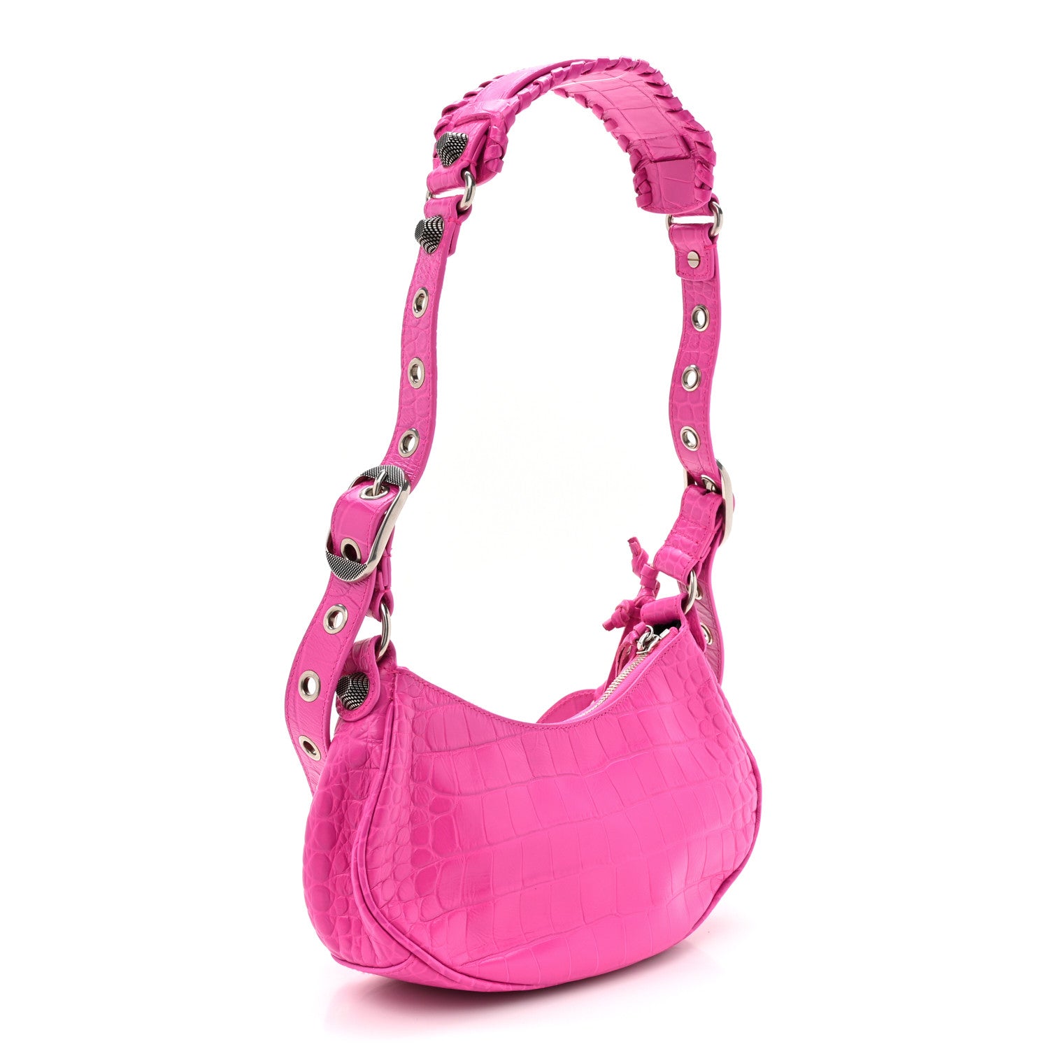 Balenciaga Extra Supple Calfskin Crocodile Embossed XS Le Cagole Shoulder Bag Lipstick Pink 3 of 11