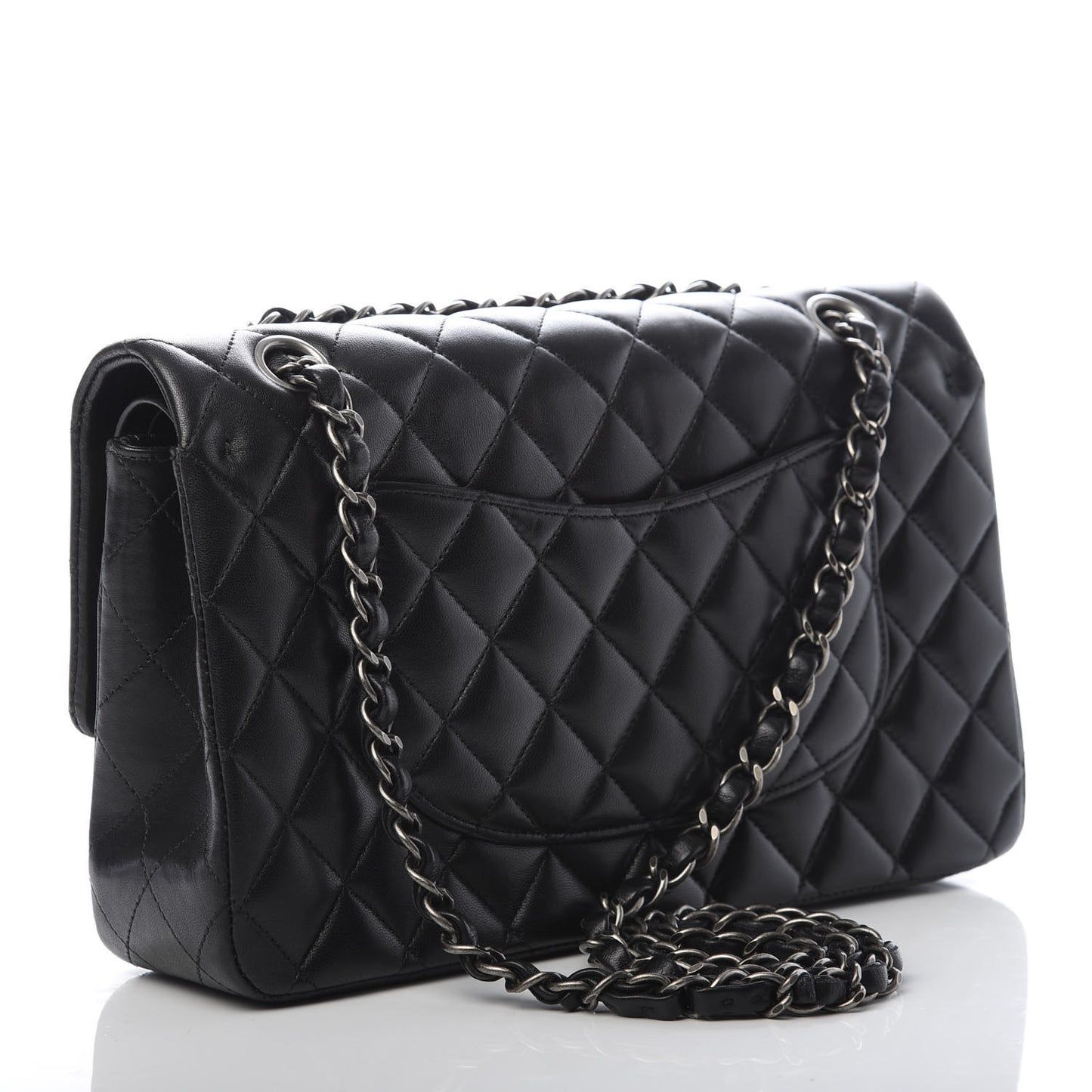 Lambskin Quilted Medium Double Flap Black