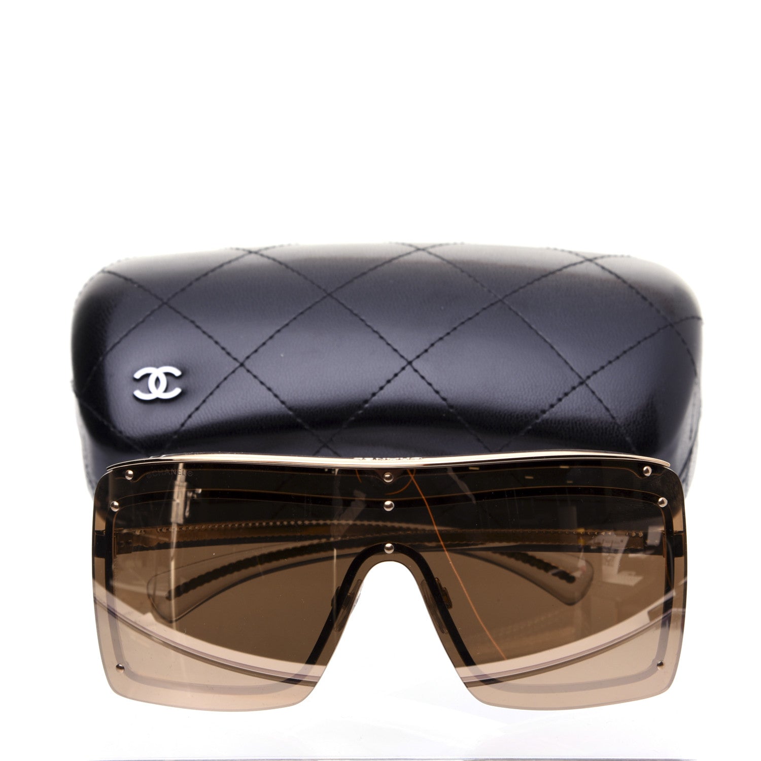 Chanel Rimless Shield Chain Sunglasses 71261 Brown Gold 11 of 11