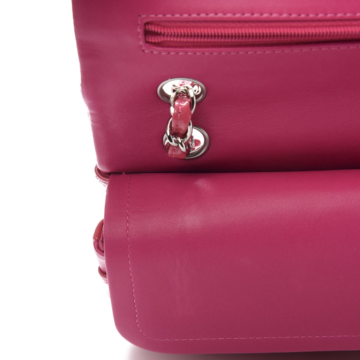 Patent Quilted Medium Double Flap Fuchsia