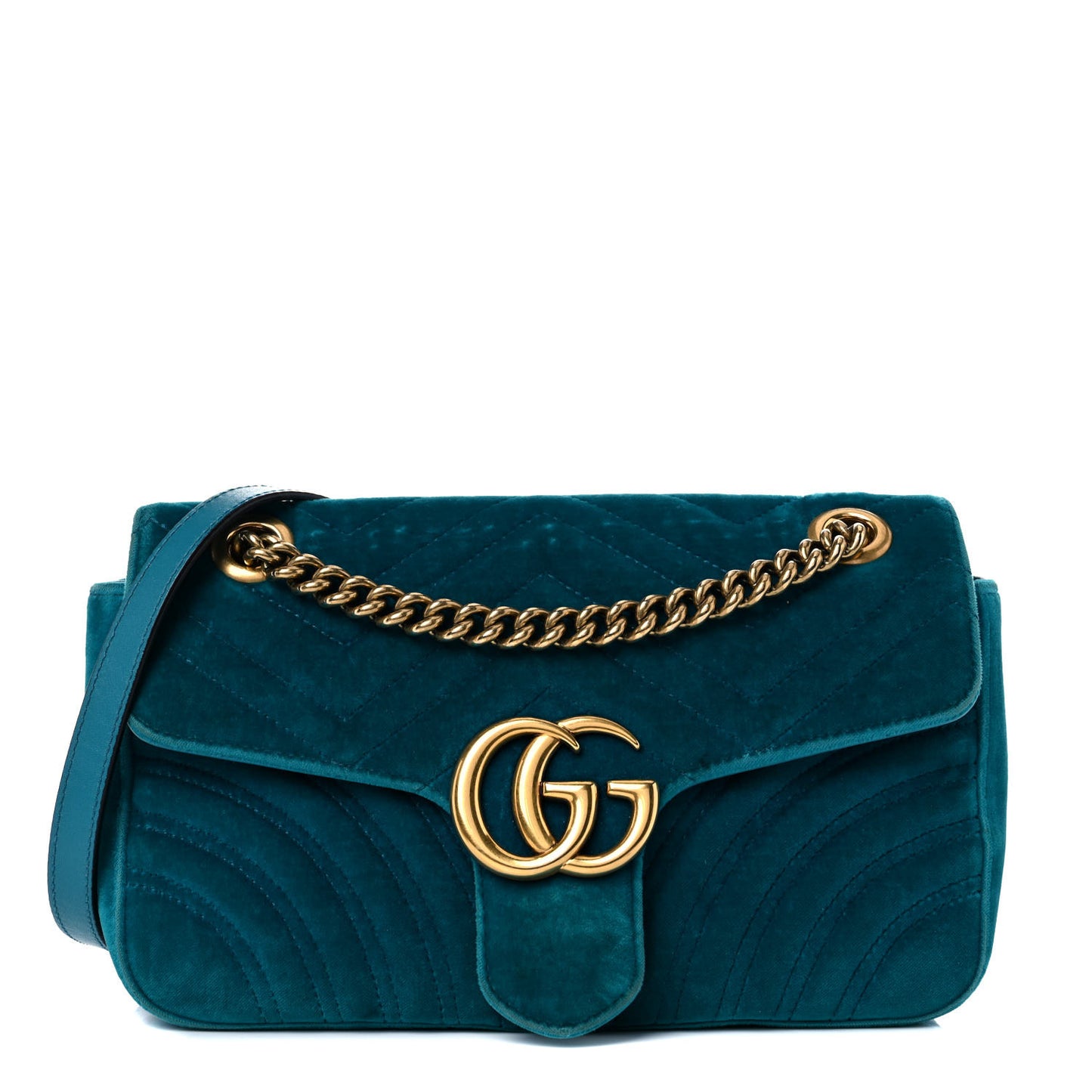 Velvet Matelasse Small GG Marmont Shoulder Bag Pavone Cyan