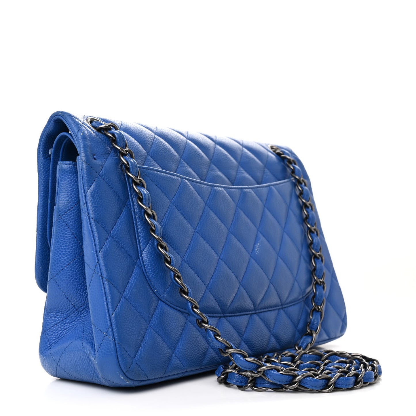 Caviar Quilted Jumbo Double Flap Blue